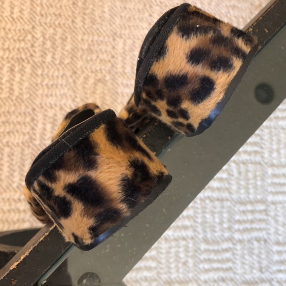 faux fuzzy Leopard Slide Mule Casual chunky heel shoe - Picture 11 of 16